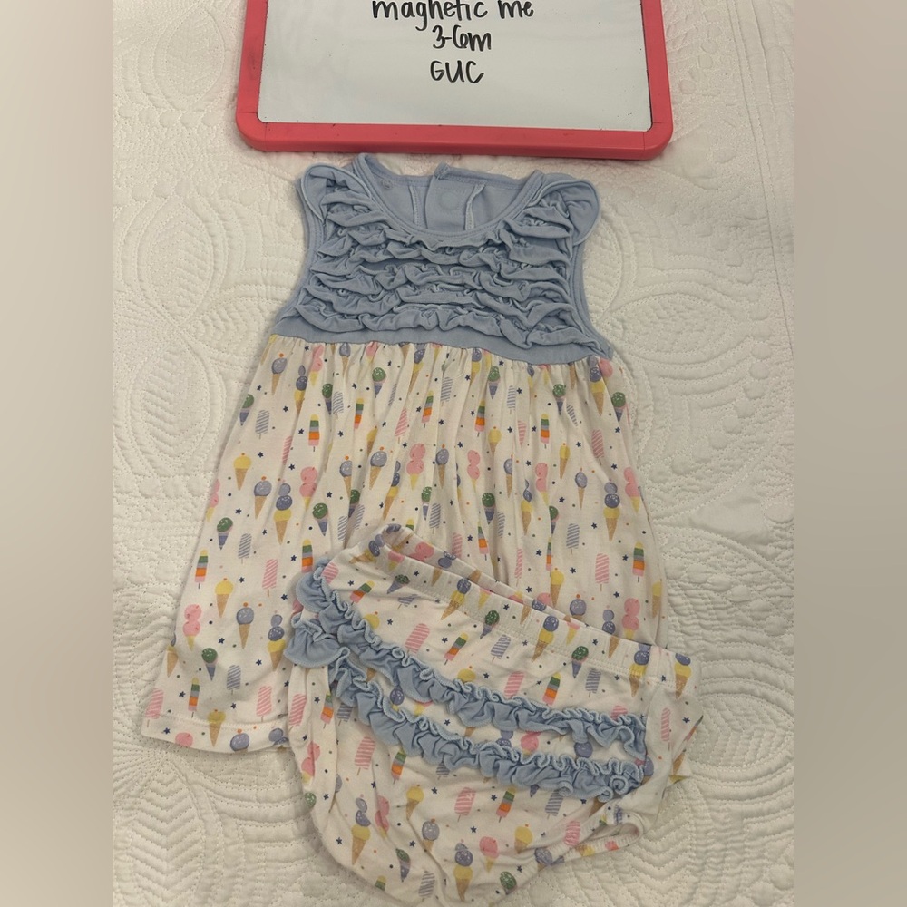 Magnetic Me Blue and White Ice Cream Print Baby Dress Set